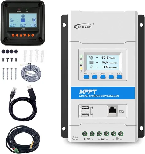 EPEVER Controlador de carga solar MPPT 20A 12V/24V Auto Panel Solar Regulador de carga con pantalla LED y LCD Puerto USB doble y MT50 Medidor remoto