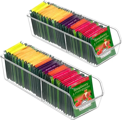 Vista 8 de FUCDTEFC Organizador de bolsas de té, caja de almacenamiento para bolsa de té, cajón de plástico transparente para paquetes de té, paquete