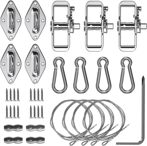 Vista 8 de SunnyRoyal Kit de accesorios para toldo con cuerda de alambre de tensión de 18 pies para parasol triangular, juego de accesorios para jardín al aire