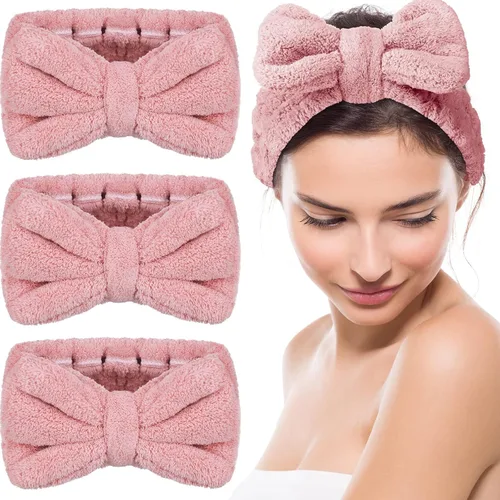 Vista 15 de Hicarer Diadema de toalla de 3 piezas para mujer, para maquillaje, spa, para lavarse la cara y la ducha (beige)