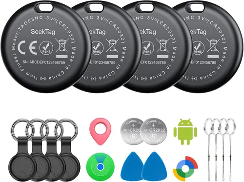 Etiquetas de aire para Android, Air Tags, paquete de 4 unidades, etiquetas de seguimiento de aire con 4 fundas, batería de 2 años de duración,