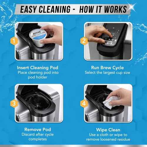 Vista 4 de ACTIVE Cápsulas de limpieza Keurig compatibles con K-Cup – Limpiadores de enjuague rápido para cafetera de una sola porción, kit de limpieza