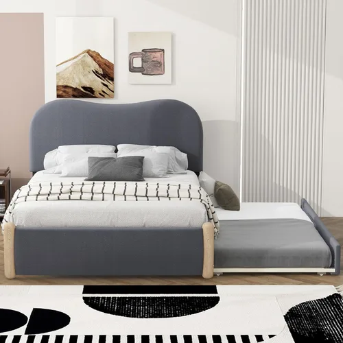 Vista 62 de SOFTSEA Cama de plataforma tapizada tamaño Queen con cajón de almacenamiento, marco de cama tapizado con cabecera con respaldo de alas, soporte