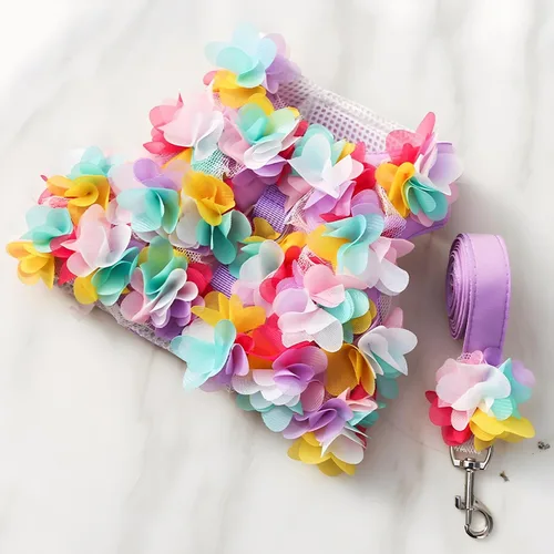 Arnés de flores para perro, chaleco de despertar, arnés con correa para mascotas y velcro para Halloween, gato, cachorro (XS)