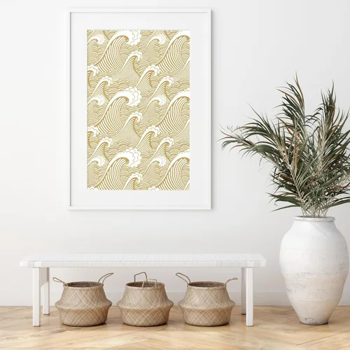Vista 7 de Blooming Wall PS030 - Papel tapiz autoadhesivo con diseño de ondas blancas y amarillas sin costuras, pintura a mano amarillo&blanco