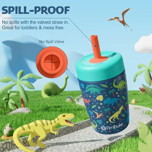Vista 5 de Fimibuke Vasos para niños y niños pequeños, a prueba de derrames, 12 onzas, con aislamiento Capybara, vaso de paja para niños pequeños, botella