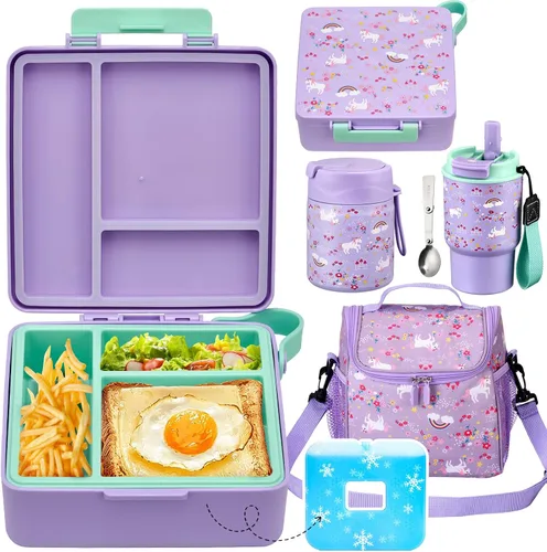 Vista 11 de Set de lonchera Pawtong con contenedor bento, termo de sopa de acero inoxidable de 17OZ, botella de agua para niños y bolsa de almuerzo aislada