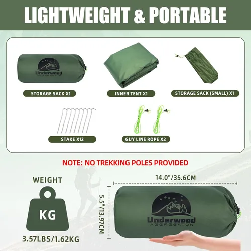 Vista 6 de 2-Person Trekking Pole Tent for Backpacking - Ultralight 2 Person Backpacking Tent, Lightweight Waterproof Two Person A-Frame Hiking Shelter for