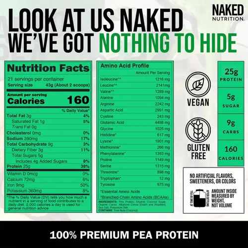Vista 4 de NAKED Pea - Proteína de Doble Chocolate de Granjas de EE. UU. y Canadá, Cacao Orgánico, Azúcar de Coco Orgánico - Sin OMG, Sin Soja y Sin Gluten
