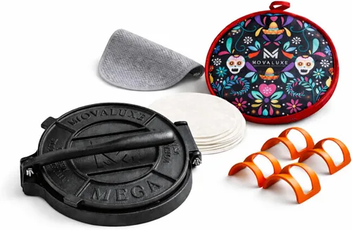 Vista 10 de Linea Authentica - Prensa de tortilla de hierro fundido resistente de 10 pulgadas, sistema de tortilla de maíz y harina de primera calidad con bolsa