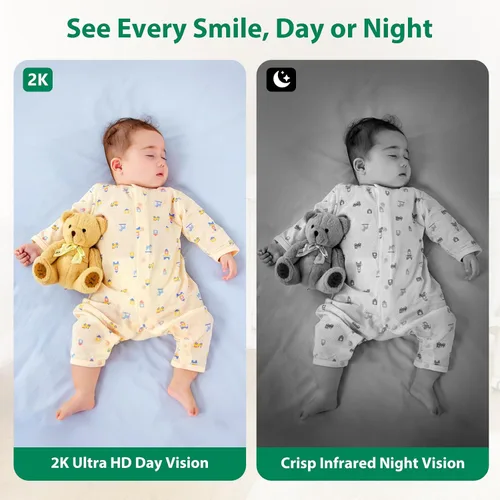 Vista 2 de 2K Baby Monitor with Camera and Audio Wireless, No WiFi Needed for Crib Mount, Night Vision Smart Camera, Cry Detection Two-Way Talk, No Monthly Fee