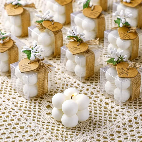 Vista 3 de MTLEE Mini velas de burbujas para regalos de boda, regalos para invitados de 1.57 x 1.38 pulgadas, velas de burbujas con tarjetas, flores secas