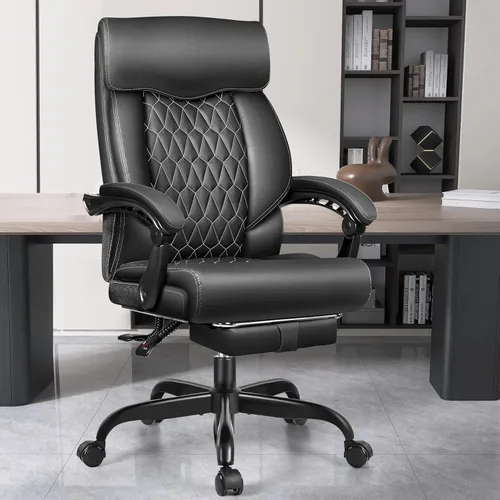 Vista 11 de Silla ejecutiva de oficina de respaldo alto - Escritorio ergonómico para computadora con función de balanceo, de cuero para gerencia