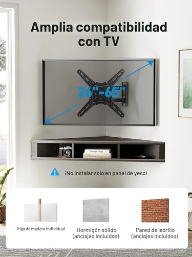 Vista 2 de Pipishell Soporte de pared para TV de movimiento completo para televisores planos o curvos de 26 a 60 pulgadas de hasta 77 libras, soporte de pared