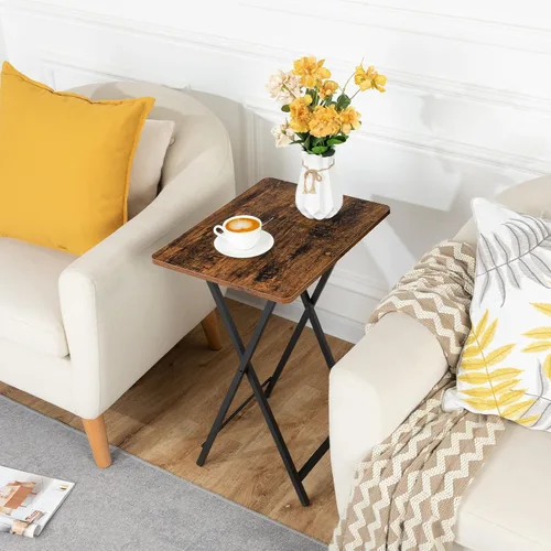 Vista 2 de HOOBRO Mesa plegable para TV, bandeja de TV, mesa de aperitivos para espacios pequeños, bandeja de comedor para comer en el sofá y la cama, fácil