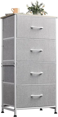 WLIVE 4 Drawers Dresser for Bedroom, Light Grey Fabric Clothes Storage Organizer Unit, Dresser for Hallway, Entryway, Closets, Sturdy Steel Frame,