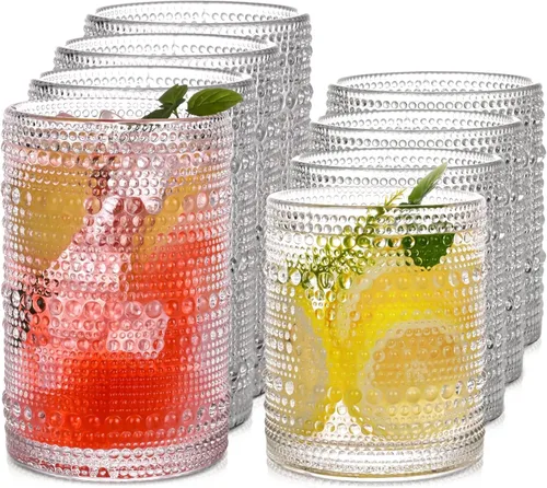 Vista 10 de Blue Hobnail - Juego de vasos para beber de 8,15 onzas, vasos de cóctel vintage y vasos de cóctel de 12 onzas, vasos de cocina para cóctel, café