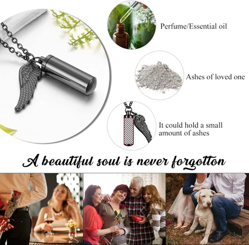 Vista 6 de abooxiu Collar de cremación de cilindro personalizado para cenizas de mascotas, collar de urna con ala de ángel, collar de cenizas de pata