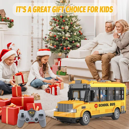 Vista 6 de Dollox 1/30 RC Autobús escolar, coche escolar de control remoto 2.4G de 4 canales, autobús clásico de ciudad, juguete electrónico con puertas que se