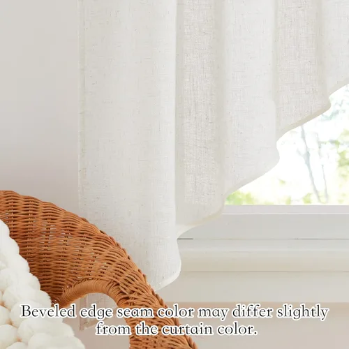 Vista 111 de RYB HOME Cortinas Cortas de Lino con Cenefas Swag - Niveles Semitransparentes para la Parte Superior de Ventanas, Decoración del Hogar con Filtrado