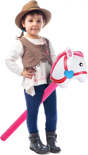 Vista 5 de EVERMARKET Caballo inflable, palo de caballo inflable con cabeza de caballo para Navidad, decoración de fiesta de cumpleaños, suministros