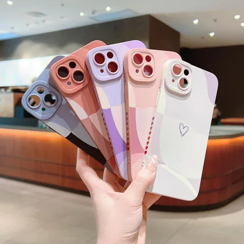 Vista 4 de Funda para teléfono compatible con iPhone 15 Plus de 6.7 pulgadas, bonito patrón de corazón pintado con diseño de corazón, protector completo