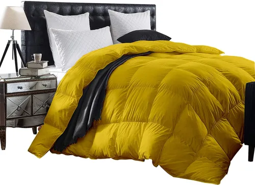 Edredón de plumón de ganso dorado, tamaño Queen de 88 x 88 pulgadas, 1 pieza para todas las estaciones, 500 GSM, con patrón cuadrado y pestañas en