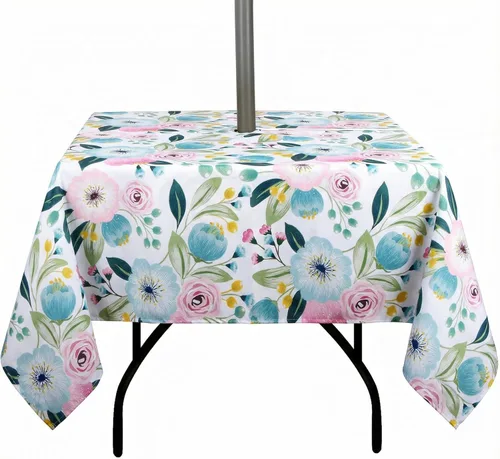 Vista 9 de EHouseHome Mantel redondo de 60 pulgadas para exteriores e interiores con agujero para sombrilla y cremallera, paños de patio impermeables