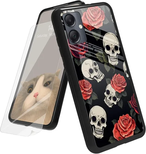 Vista 201 de Funda para Samsung Galaxy A12 5G con protector de pantalla, parte trasera de vidrio templado + TPU de silicona suave que absorbe los golpes