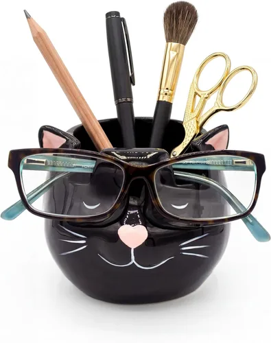Soporte y jarrón para lentes de gato, soporte de cerámica para gafas de sol y lentes de gato negro, organizador de decoración y exhibición de regalo