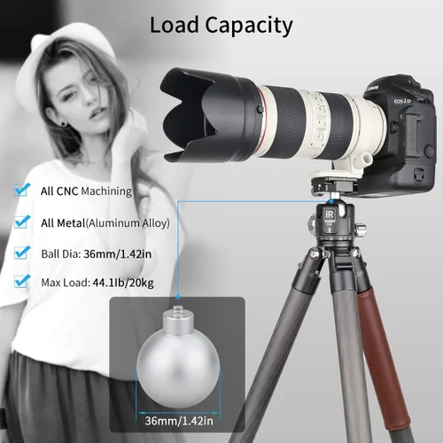 Vista 3 de Cabeza de bola de trípode de perfil bajo-INNOREL N36, cabeza de bola panorámica CNC de metal para cámara con dos placas de liberación rápida Arca