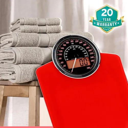 Vista 5 de Adamson Báscula de pesaje analógica y digital híbrida 2 en 1 para peso corporal de hasta 400 libras, vidrio templado grueso, pantalla extragrande