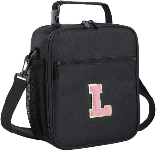 Vista 36 de ELEFOCUS Lonchera aislada con inicial para mujeres y hombres, bolsa de almuerzo personalizada con monograma con correa de hombro ajustable