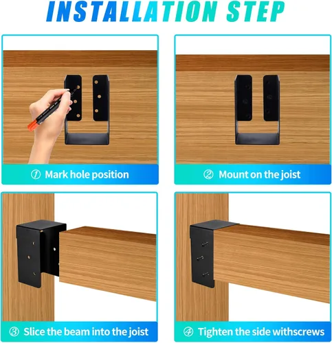 Vista 5 de 4 piezas de perchas ocultas para vigas, perchas ocultas con brida de 4"x6" para exteriores, perchas ocultas para vigas con recubrimiento en polvo