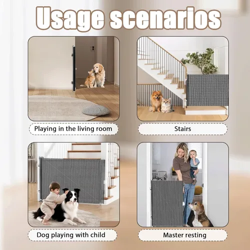 Vista 6 de Puertas retráctiles para mascotas, barrera retráctil para mascotas, con dos ganchos y tres ubicaciones, puerta a prueba de perros para cocina
