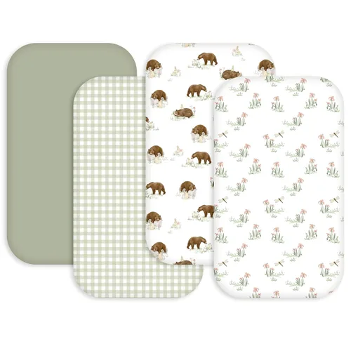 Vista 18 de Gllquen Baby Sábanas para Moisés Paquete de 4, Sábana Ajustable para Colchón Transpirable y Acogedora, Cuna de Viaje Elástica con Patrón de Moda