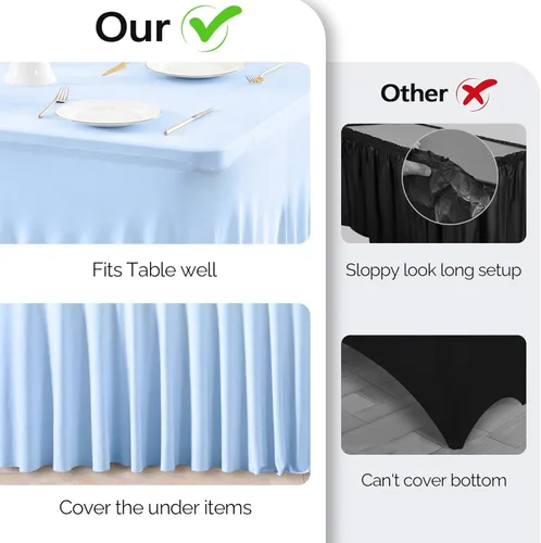 Vista 3 de Wish Care Paquete de 2 manteles de elastano elástico azul bebé para mesas rectangulares de 4 pies, manteles ajustables sin arrugas de 4 pies