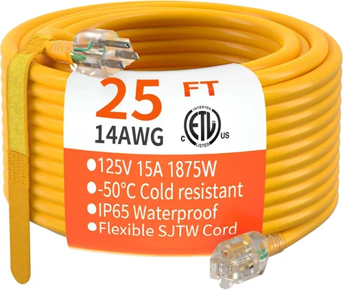 Vista 55 de HUANCHAIN Cable de extensión negro para interiores y exteriores, 3 pies, impermeable, calibre 16/3, flexible, resistente al frío, cable de extensión