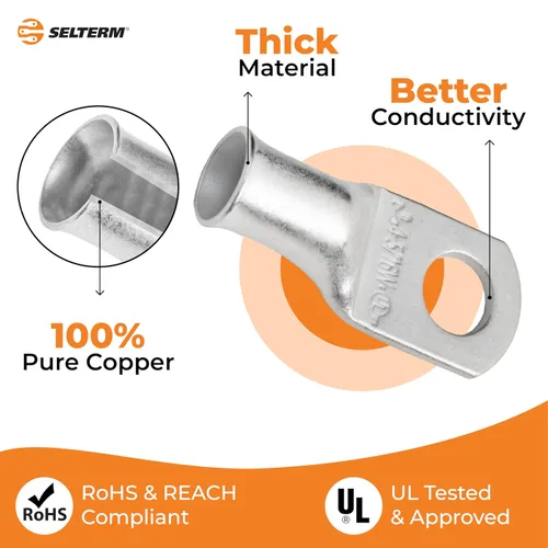 Vista 57 de SELTERM 5 piezas terminales de cable de cobre estañado 1/0 AWG perno de 1/2", extremos de cable de batería, terminales de anillo, conectores