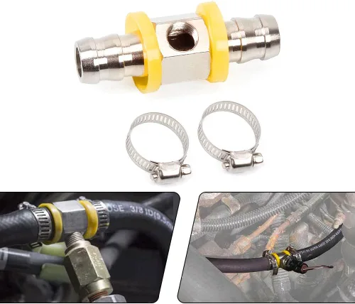 Vista 3 de BARTOO 1/2 "línea de combustible presión de combustible con púas bloqueo T adaptador incluye abrazaderas