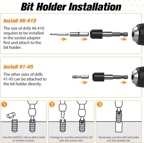 Vista 6 de Nuovoware Juego de extractor de tornillos dañados, 33 piezas mejoradas, kit extractor de tornillos pelados fácil de quitar, juego de removedor