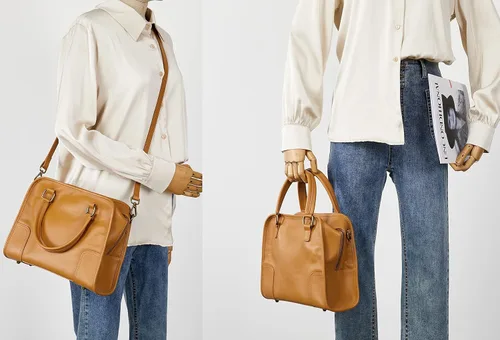 Vista 9 de blanco, marrón, cuero (Goatskin Clutch Off White+Brown Leather Top Handle Purter), Blanco, marrón