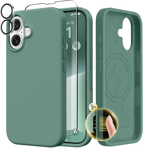 Vista 699 de GONEZ Funda magnética para iPhone 14, compatible con Magsafe, con protector de pantalla + protector de cámara, forro de microfibra antiarañazos
