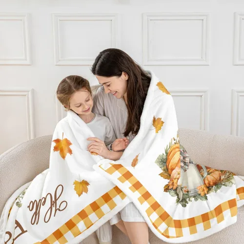 Vista 3 de Fall Sunflowers Throw Blanket,Thanksgiving Day Pumpinks Bed Plush Blanket for Living Room Decor,Rustic Geometric Grids Couch Bed Sofa Soft Cozy Kids