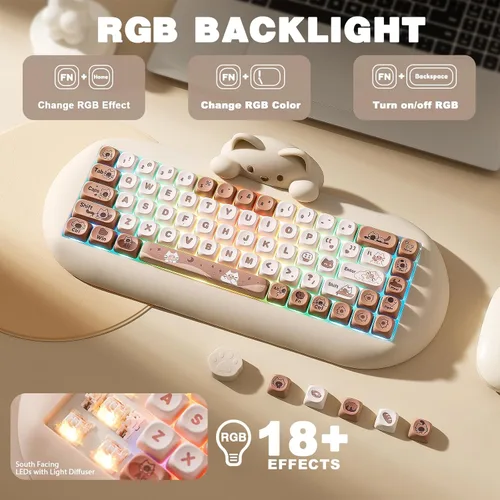 Vista 4 de YUNZII Teclado mecánico inalámbrico C68, 65% de diseño, intercambio en caliente, triple modo BT5.02.4 Gcon cable, retroiluminación RGB NKRO, diseño