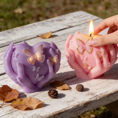 Vista 8 de Molde de vela de corazón de San Valentín, moldes de silicona de vela de corazón de mano 3D, molde de silicona para hacer velas, jabón hecho a mano