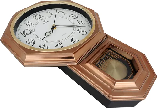 Vista 4 de JUSTIME Reloj de pared clásico vintage tradicional de estilo Schoolhouse, con péndulo y melodía Westminter cada hora, relojes de pared con melodía