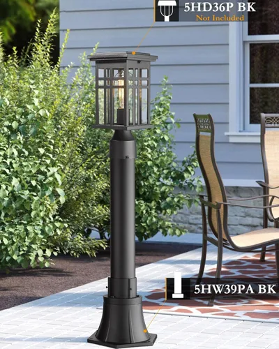 Vista 5 de Lámpara de poste al aire libre con base, accesorios de lámpara de poste exterior HWH, poste de montaje de aluminio negro y base para camino