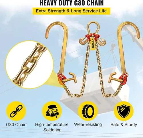 Vista 5 de VEVOR Cadena de brida en V, brida de cadena de remolque de 5/16 pulgadas x 2 pies, cadena de transporte de brida en V de grado 80, resistencia a