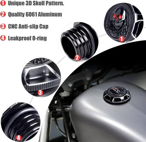 Vista 3 de Tapa de tanque de combustible de aluminio para Harley Sportster XL 1200 883 X48 Road King Softail Dyna Touring, rosca derecha, sin ventilación